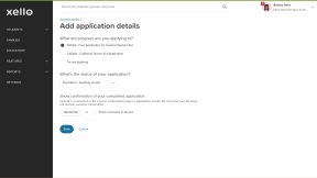 The Add application details page. There's a message to show confirmation of the completed application with the option to upload the file or show in person.